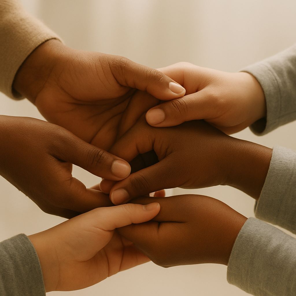 Kids holding hands in a circle