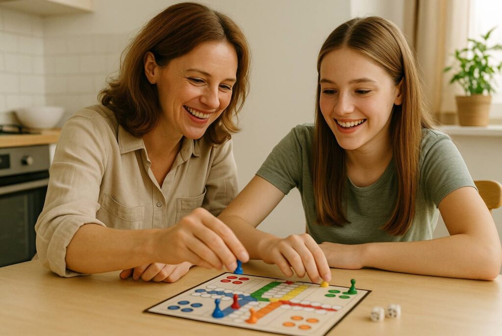 mom and daughter playing a game