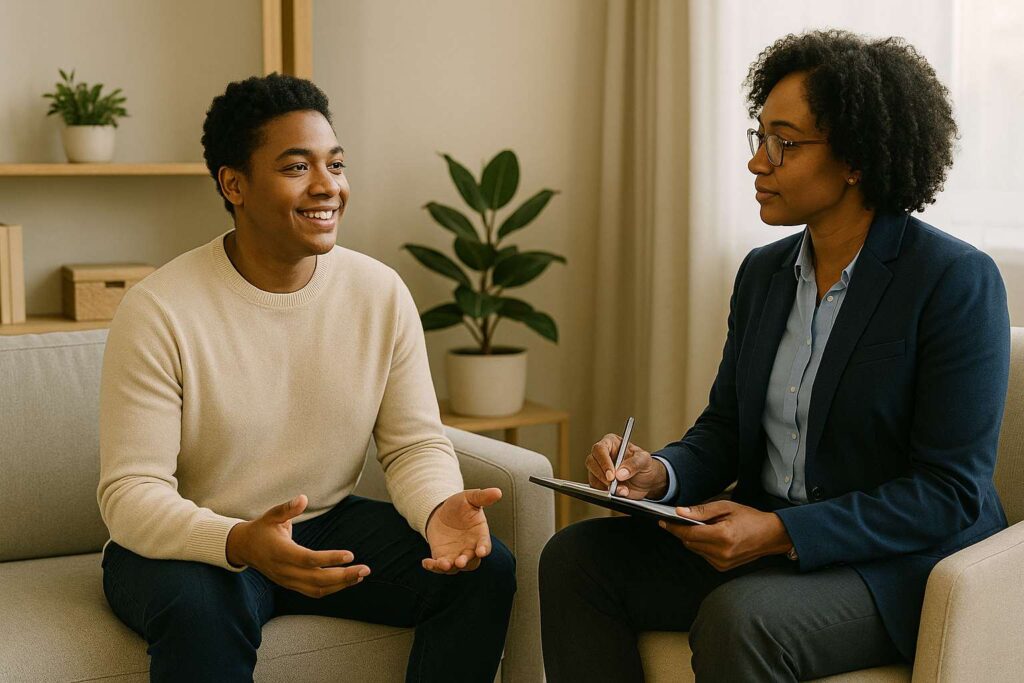 young black male in therapy