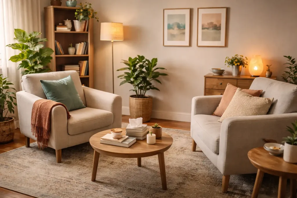 Professional burnout counseling therapy office in Brampton providing trauma-informed mental health support for stress management and recovery